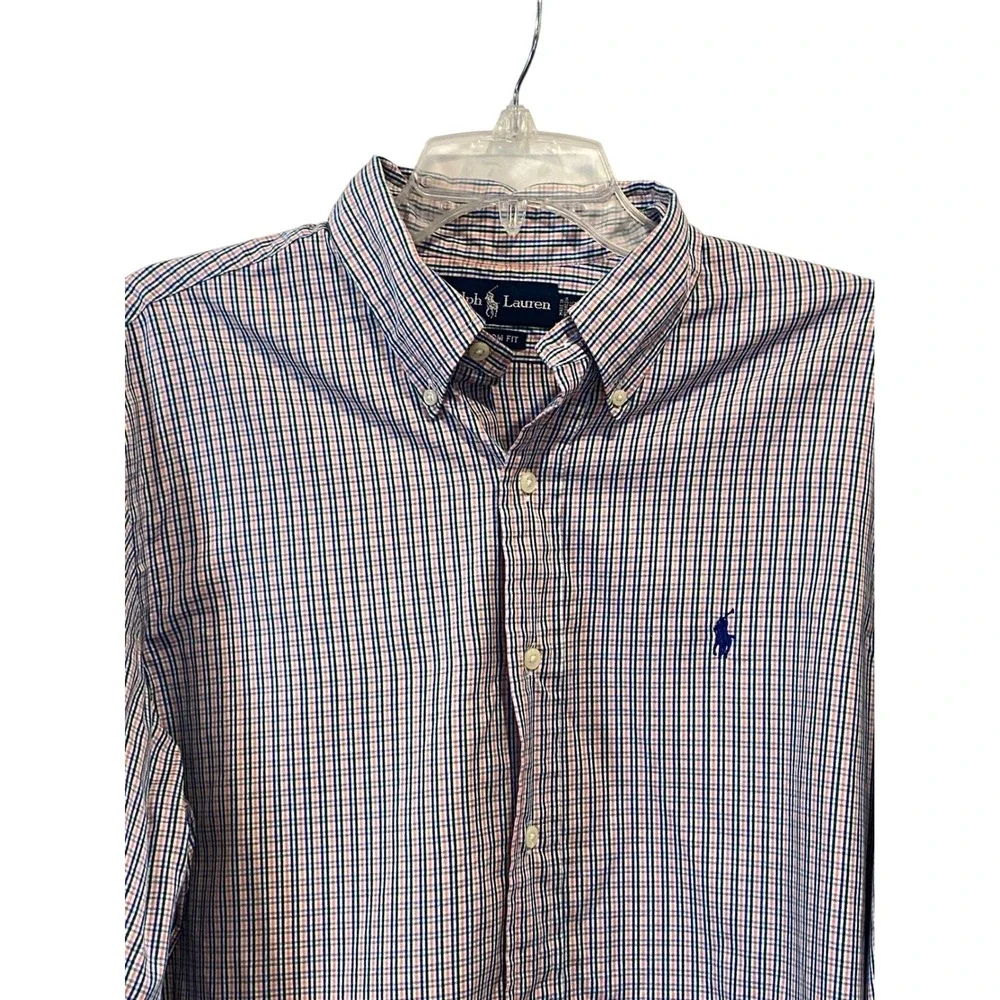 Polo Ralph Lauren Mens Custom Fit Plaid Button Down Shirt 16.5 34/35 Blue Orange